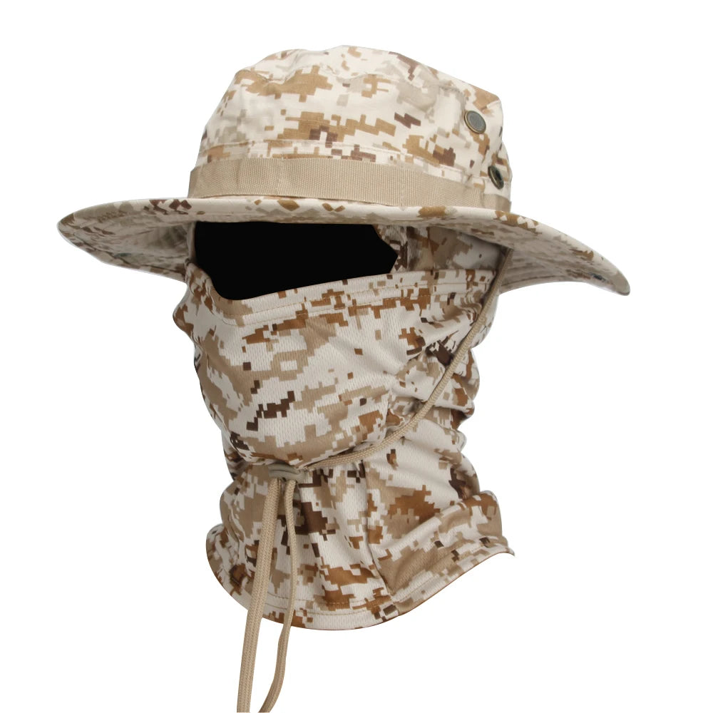 Camouflage Boonie Cap Balaclava Hat Suit Foldable Soft Hat Outdoor Hunting Fishing Wide Brimmed Hat Sunscreen Caps