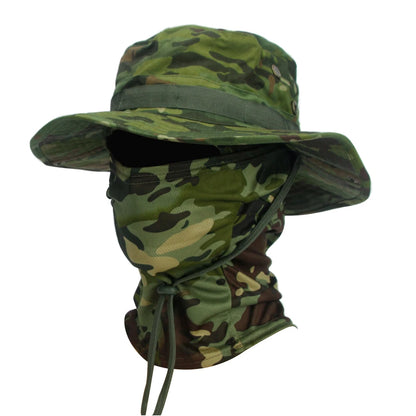 Camouflage Boonie Cap Balaclava Hat Suit Foldable Soft Hat Outdoor Hunting Fishing Wide Brimmed Hat Sunscreen Caps