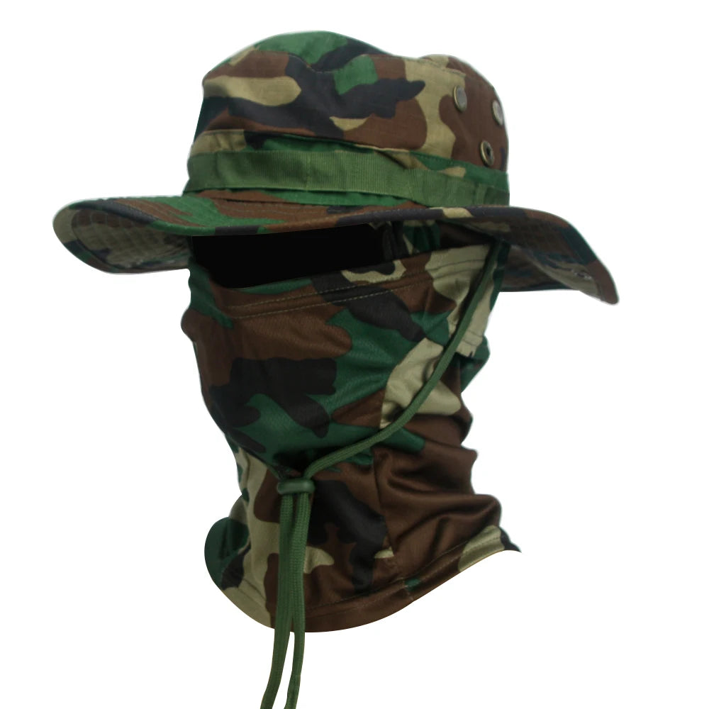 Camouflage Boonie Cap Balaclava Hat Suit Foldable Soft Hat Outdoor Hunting Fishing Wide Brimmed Hat Sunscreen Caps