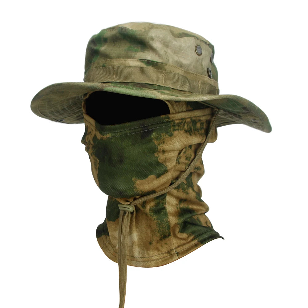 Camouflage Boonie Cap Balaclava Hat Suit Foldable Soft Hat Outdoor Hunting Fishing Wide Brimmed Hat Sunscreen Caps